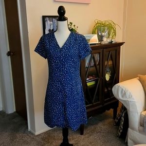 Blue and gold pocadot dress